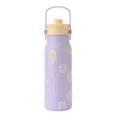 Dettaglio ravvicinato di borraccia termica viola in acciaio 304 con fiori bianchi. - 600ml / Viola