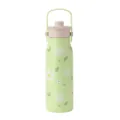 Borraccia termica in acciaio inox 304 verde chiaro con motivo floreale e manico per sport - 600ml / Verde