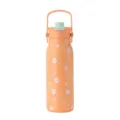 Primo piano di borraccia termica in acciaio 304 arancione con fiori e manico - 600ml / Arancione