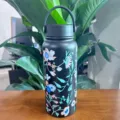 Stylish black floral insulated stainless steel water bottle with portable handle lid - Vine Floral (Graph 7)