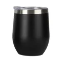 Premium 12oz schwarzer Edelstahl Eierform Isolierweinbecher mit einem klarem Deckel - 12oz Kapazität / Schwarz