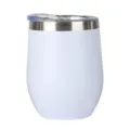 12oz weißer doppelwandiger isolierter Edelstahl Weinbecher mit einem klaren Deckel - 12oz Kapazität / Weiß