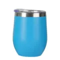 12oz isolierter Edelstahl-Weinbecher in Hellblau, mattiert, mit transparentem Deckel - 12oz Kapazität / Himmelblau