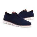 Men's navy blue breathable flyknit casual brogue sneakers with white flexible sole - 40 / Dark Blue