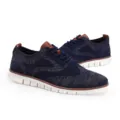 Minimalist navy blue fly-knit Brogue style men's casual shoes with white sole - 40 / Blue Gray
