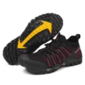 Detailed view of hiking wading shoes showing the anti-slip sole and breathable mesh upper - 36 / Black/Rose Red