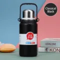 Große 316 Edelstahl Thermosflasche in Mattschwarz mit tragbarem Griff für Outdoor - 900ml / Schwarze King Kong Kanne