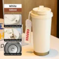 Premium cream white 500ml insulated 316 stainless steel coffee travel mug with carrying strap - 530ml / 316 Stainless Steel Liner / White