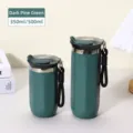 Dark green insulated stainless steel coffee mug with carry strap, available in 350ml and 500ml sizes - 500ml Rhombus / Green