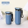 Quiet blue stainless steel insulated coffee mug with portable strap 350ml 500ml - 500ml Rhombus / Blue