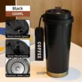 Black 500ml 316 stainless steel vacuum insulated coffee tumbler with a carry strap - 530ml / 316 Stainless Steel Liner / Black