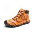 Handmade vintage tan leather mid-top Martin boots for men with soft durable rubber sole - 38 / Tan