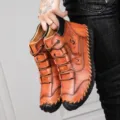 Vintage hand-stitched brown leather men's mid-top boots for business casual and outdoor wear - 38 / Red Brown (Cotton Lined)
