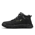 Men's black mid-top leather martin boots with retro casual workwear stitching detail - 38 / Black