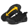 Detailed view of black and yellow outdoor wading shoes with non-slip rubber soles - 36 / Black