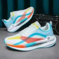 Lightweight breathable athletic sneakers with colorful gradient stripes for men and women - 36 / Aurora Blue