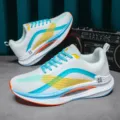Stylish lightweight white sports sneakers with blue and yellow accents for men and women - 36 / Soft Water Blue