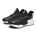Breathable black and white plus size athletic running shoes with mesh upper and orange accents - 36 / Black