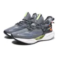 Professional grey and white breathable mesh running shoes with neon green heel accents - 36 / Gray