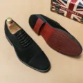 Elegant black suede men's Oxford shoes with a red sole, featuring a classic British style. - 38 / Black