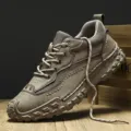 Handmade retro leather casual shoes for men outdoor hiking and street photography - 38 / Khaki (8602)