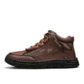 Vintage dark brown leather mid-top men's Martin boots with contrast stitched sole - 38 / Dark Brown