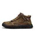 Vintage brown leather mid-top Martin boots for men, lightweight outdoor casual work shoes - 38 / Khaki