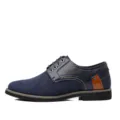 Scarpe casual da uomo in camoscio blu navy con cuciture in pelle e design a punta tonda - 39 / Blu