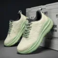 Unisex cream and lime green thick-soled running sneakers for outdoor activities and sports - 36 / Matcha Green