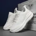 Comfortable white unisex outdoor running shoes with breathable mesh and thick sole - 36 / White
