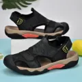 Sandali da uomo in pelle nera per outdoor con punta chiusa resistente e suola antiscivolo. - 38 / Nero