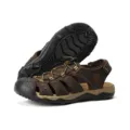 Gedetailleerd beeld van bruine leren outdoor sandalen voor heren met antislipzool - 38 / Donkerbruin