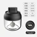 Kitchen glass seasoning jar with black integrated spoon lid for salt and sugar - Black Spoon Style / 280ml