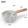 Mini-pot à huile antiadhésif en pierre de Maifan 450ml avec dimensions et manche bois - Fleur Blanche