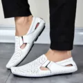 Mocassini classici in vera pelle bianca da uomo, scarpe da guida casual e leggere - 38 / Bianco