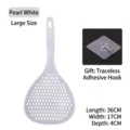 Pearl white large heat-resistant slotted spoon skimmer with adhesive hook, 36cm - Large (With Hooks) / Pearl White