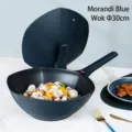 Morandi blue non-stick octagonal wok with 30cm diameter and matching lid - 30cm / Morandi Blue