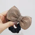 Rhinestone bow hair scrunchie elegant crystal ponytail holder fashion hair accessories for women - Fine Rhinestone Fabric Loop Bowknot [Champagne Rhinestone]