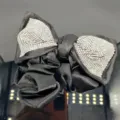 Chouchou de cheveux noeud strass en satin noir accessoire cheveux cristal brillant - Chouchou Large Nœud