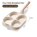 Poêle à œufs 4 trous antiadhésive beige haut de gamme avec poignée ergonomique en bois - Cuisinière à Gaz Uniquement / Version Gaz-Beige