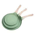 Juego de 3 sartenes antiadherentes verdes con mangos de madera para tortitas y crepes. - 6 Pulgadas / Verde Fruta
