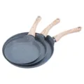 Juego de 3 sartenes antiadherentes de granito gris con mangos ergonómicos efecto madera - 6 Pulgadas / Gris