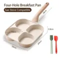 Poêle à œufs antiadhésive à 4 trous avec ensemble spatule et pinceau en silicone - Gas Version With Oil Brush and Spatula / Version Gaz-Beige