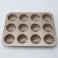 Non-stick 12-hole champagne gold Madeleine baking pan with shell-shaped cavity molds - Round Shell (12-Cavity Gold Round Madeleine) / 12 Holes