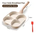 Poêle à petit-déjeuner antiadhésive à 4 trous pour œufs et crêpes avec spatule rouge. - Version Universelle + Spatule / Universal Version-Beige