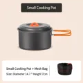 Portable small camping cooking pot set with black mesh storage bag, 14.7x7cm diameter - Small Pot / Dark Gray