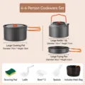 Complete portable 4-6 person outdoor camping cookware set with pots and kettles - Large Set (Size L) / Dark Gray
