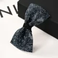 Sparkling rhinestone bow hair clip for women, elegant Korean style crystal hairpin, top clip. - Medium Single Knot Navy Blue Rhinestones
