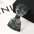 Sparkling rhinestone bow hair clip for women, elegant crystal hair barrette for styling. - Medium Single Knot Navy and AB Rhinestones