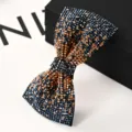 Sparkling rhinestone bow hair clip for women, elegant spring clip crystal hair accessory. - Medium Single Knot Navy and Champagne Gradient